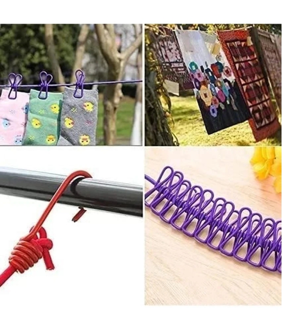 HINGOL Multi Functional Portable Drying Rope with 12 Clips and 2 Hooks, Travel Clothesline Rope Clothes Hanging Hook, Outdoor Indoor