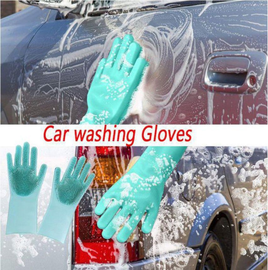 Aeoss Large Gloves Rubber Silicone Cleaning Brush Scrubber Gloves for Kitchen, Bathroom, Household Pet Car (Green)