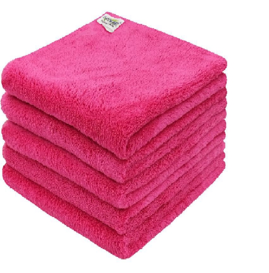 SOFTSPUN Microfiber High Loop Cleaning Cloths, 40x40 cms 5 pcs Towel Set 280 GSM (PINK). Thick Lint & Streak-Free Multipurpose Cloths