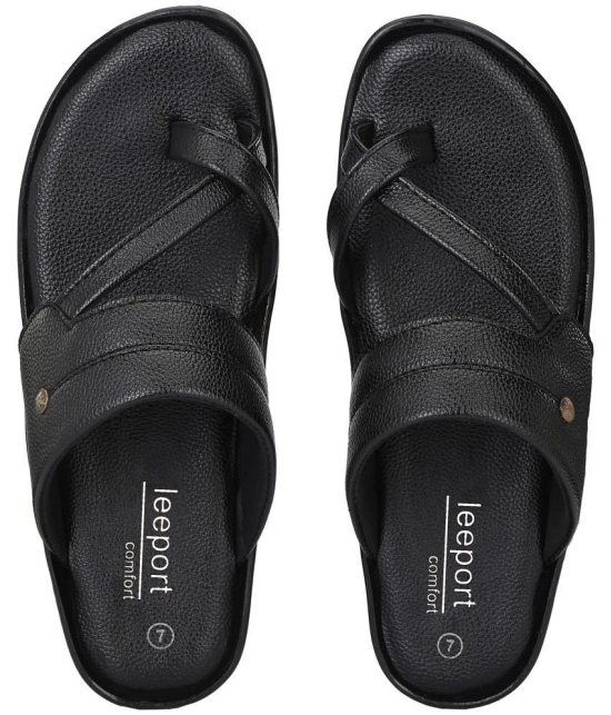 Leeport - Black Mens Leather Slipper - None