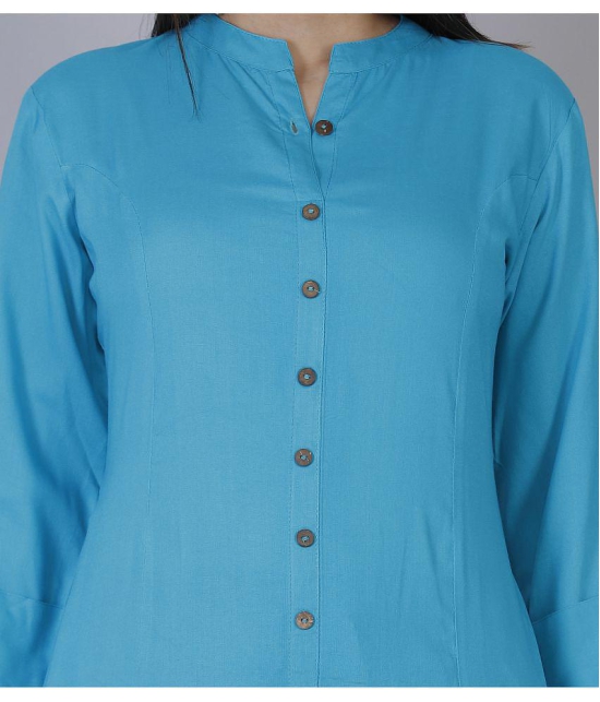 Doriya - Turquoise Rayon Women's Front Slit Kurti - None