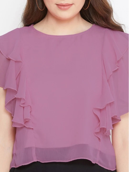 Women Mauve Ruffle Top With Flutter Sleeves