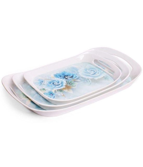 HomePro - Blue Floral Design Tray Multicolor Serving Tray ( Set of 1 )