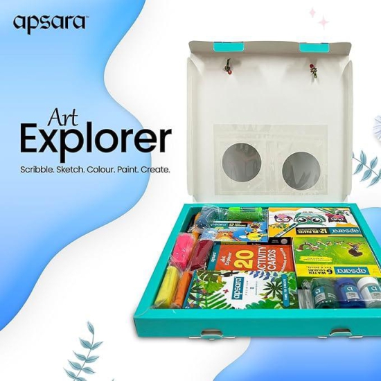 Apsara Art Explorer Kit, 20 Activity Cards for Creativity, Color Pencils, 12 Oil Pastel Colors, 12 Wax Crayons Colors, 1 Color Me Book, for 3-7 Ages Children, Fun Kit for Children, Ideal for Gifting