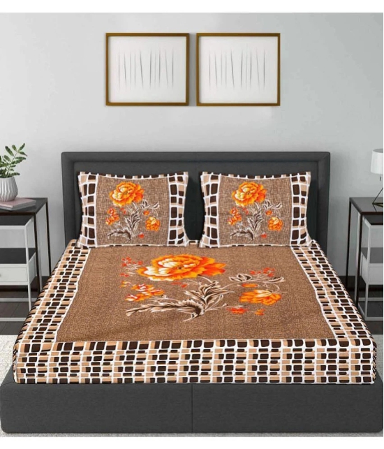 FrionKandy Living - Brown Cotton Double Bedsheet with 2 Pillow Covers - Brown