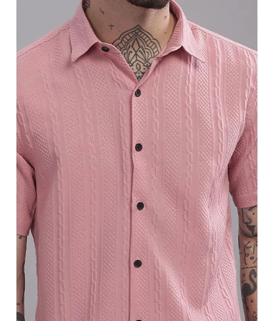 Paul Street Polyester Slim Fit Self Design Half Sleeves Mens Casual Shirt - Pink ( Pack of 1 ) - None