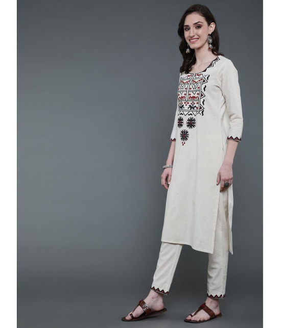 Antaran Cotton Printed Kurti With Pants Women's Stitched Salwar Suit - White ( Pack of 1 ) - None