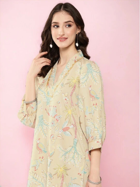 Cream Floral Printed Gotta Patti Straight Kurta With Palazzo