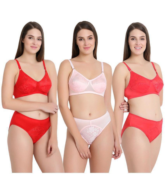 KYODO Pink Lycra Bra and Panty Set - Pack of 3 - None