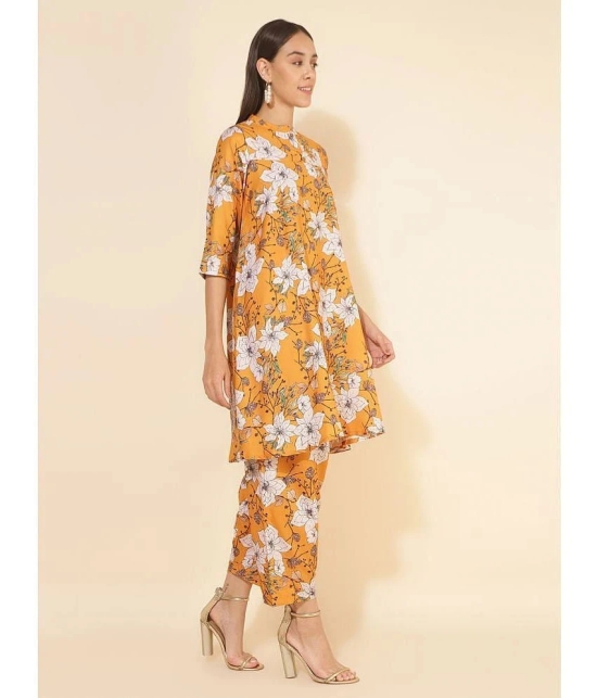 Janasya Womens Mustard Moss Floral Printed Co-Ord Set - None