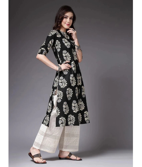 Stylum Rayon Printed Front Slit Womens Kurti - Black ( Pack of 1 ) - None