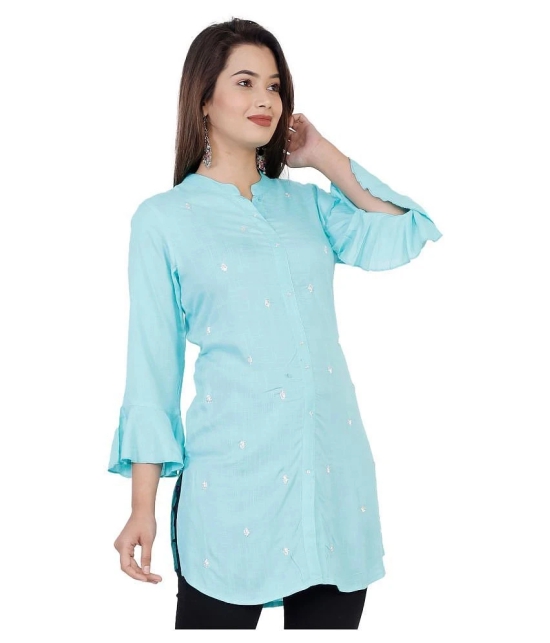 JC4U - Blue Rayon Womens Front Slit Kurti ( Pack of 1 ) - M