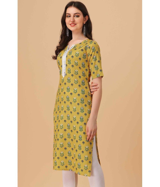 Glomee Crepe Printed Straight Women''s Kurti - Yellow ( Pack of 1 ) - None