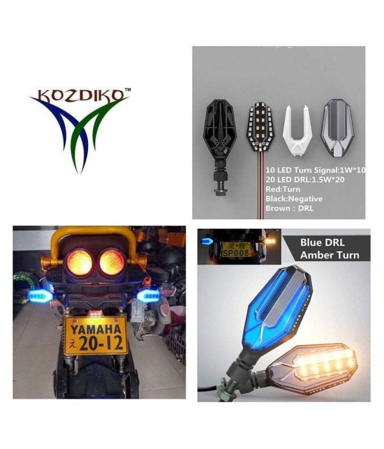 Kozdiko Front,Side,Rear U Shape Dual Color LED DRL Daytime Running Lamp Set Of 4 Pcs Turn Singal Indicators Lights For Royal Enfield Bullet 350 Twinspark