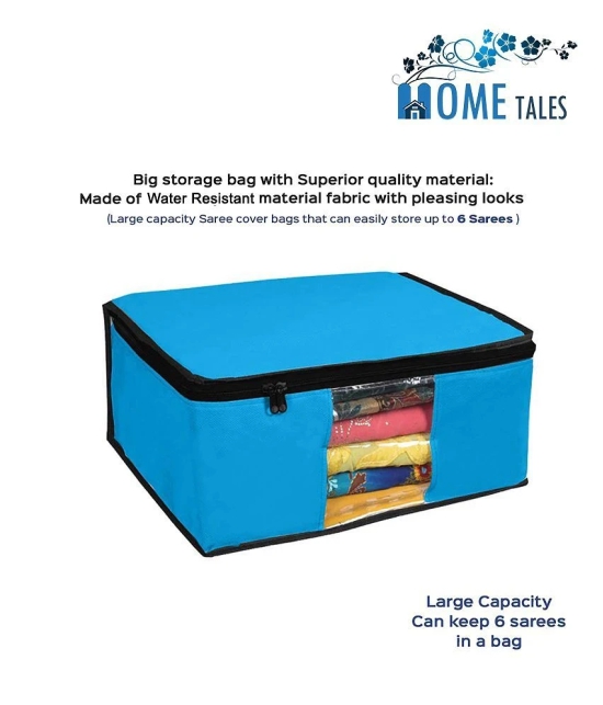 HOMETALES Saree Cover / Cloth Storage & Organizer with Transparent Window,Blue (4U)