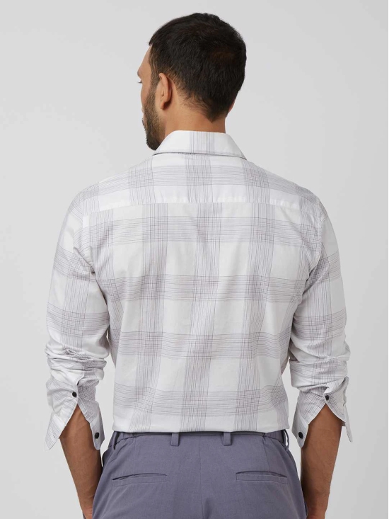 White Large Check Slim Fit Casual Shirt