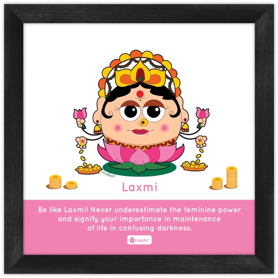 Indigifts Diwali Gift Wall Decor - Be Like Laxmi Printed Pink Poster Frame 8x8 Inches - Diwali Decorations Items, Religious Gift Items, Housewarming Gift, Laxmi Frame Small