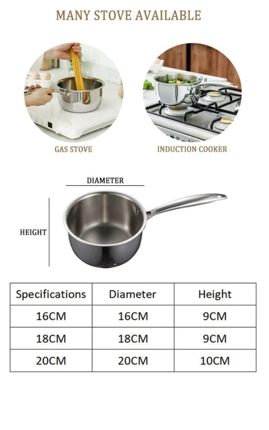 VEC Triply Stainless Steel Saucepan with Lid DIA 18 cm Triply Kitchen Cookware Gas Electri and Induction Stove Friendly (Size 16cm, Capacity 1 L,Thickness 2.5mm)