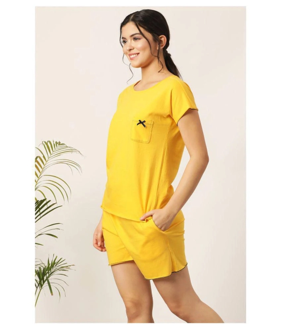 Clovia Cotton Nightsuit Sets - Yellow Pack of 2 - L