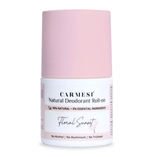 Carmesi Natural Deodorant Roll-on for Women - 95% Natural - No Aluminium - Floral Sunset - 50 ml