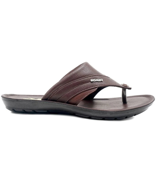 ASIAN Brown Mens Leather Slipper - None