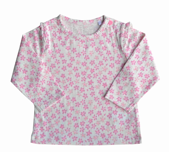 Pink Flower Printed Long Sleeves Top (100% Cotton Interlock Biowash)