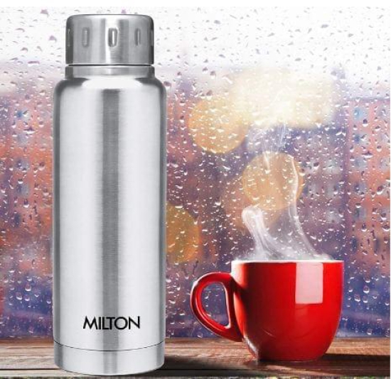 MILTON Thermosteel Elfin 24 Hour Hot and Cold water bottle  (Steel Plain, Silver)