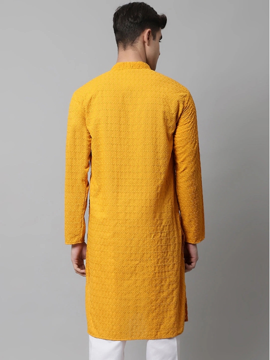 Jompers Men Mustard Chikan Kurta Only-L / Mustard