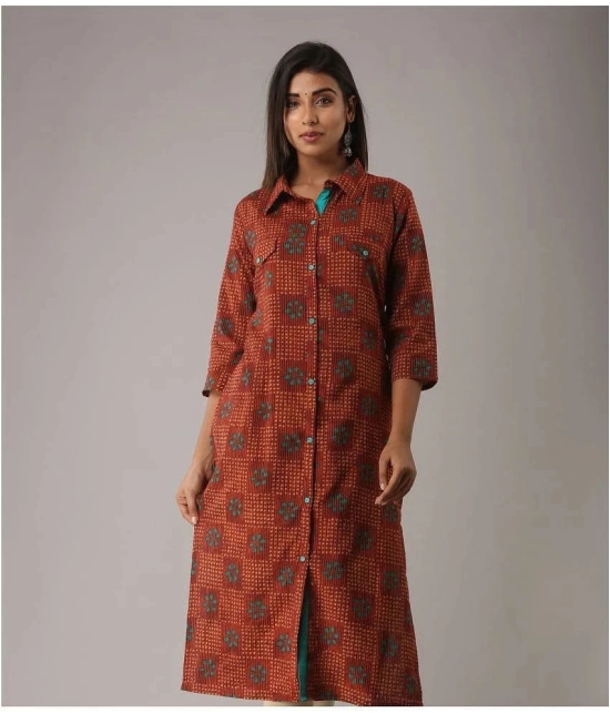 MAUKA - Green Cotton Womens Shirt Style Kurti ( Pack of 1 ) - None