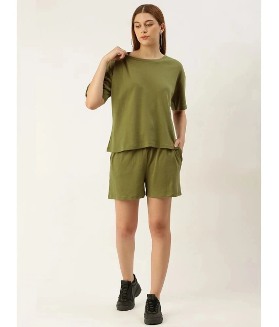 Women Solid Pure Cotton T-shirt With Shorts - None