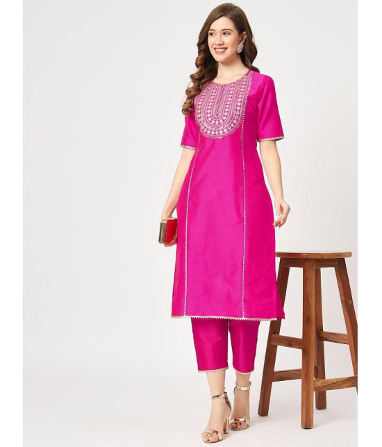 Pannkh - Pink Art Silk Womens A-line Kurti ( Pack of 1 ) - None