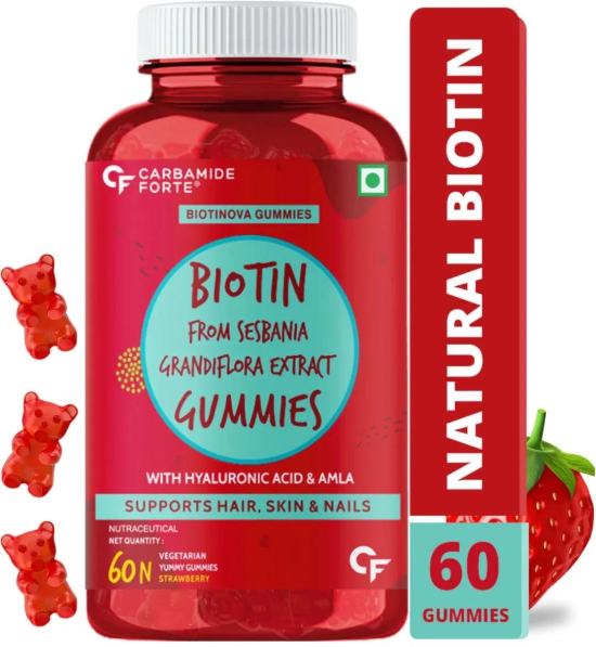 Ayurhill CF Biotin Gummies for Hair, Skin & Nails Supplement – 60 Veg Gummies - Strawberry & Orange Flavour