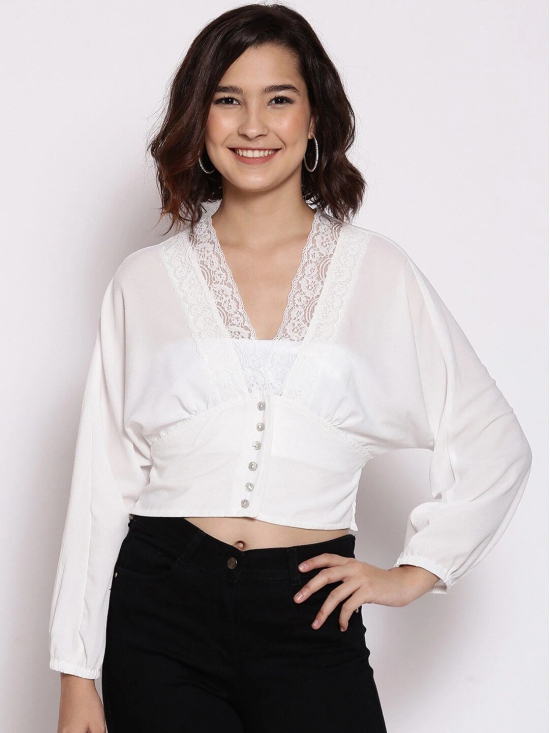 Oxolloxo Women White Extended Sleeves Lace Crop Top