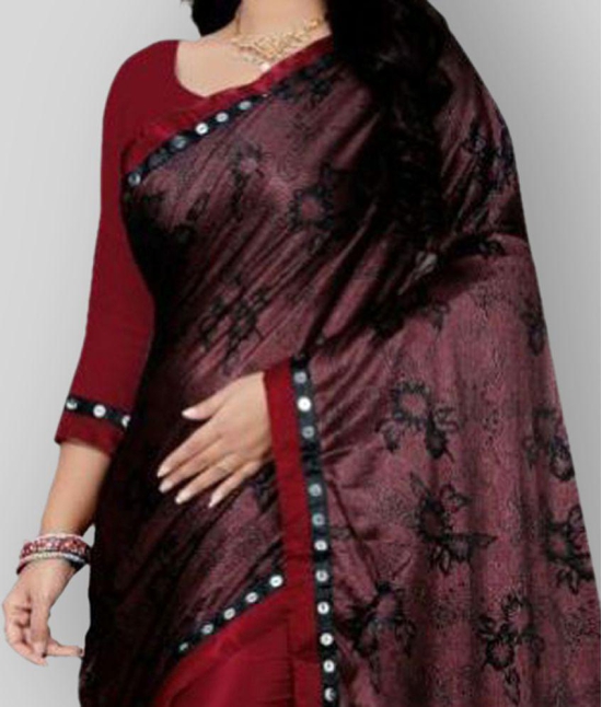 Gazal Fashions - Maroon Lycra Saree With Blouse Piece (Pack of 1)