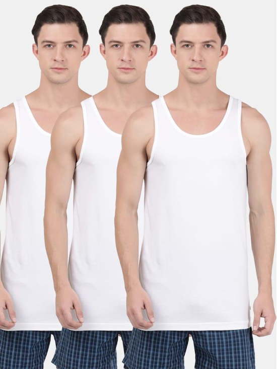 Men's Super Combed Cotton Round Neck Sleeveless Vest with Extended Length for Easy Tuck - White(Pack of 3)