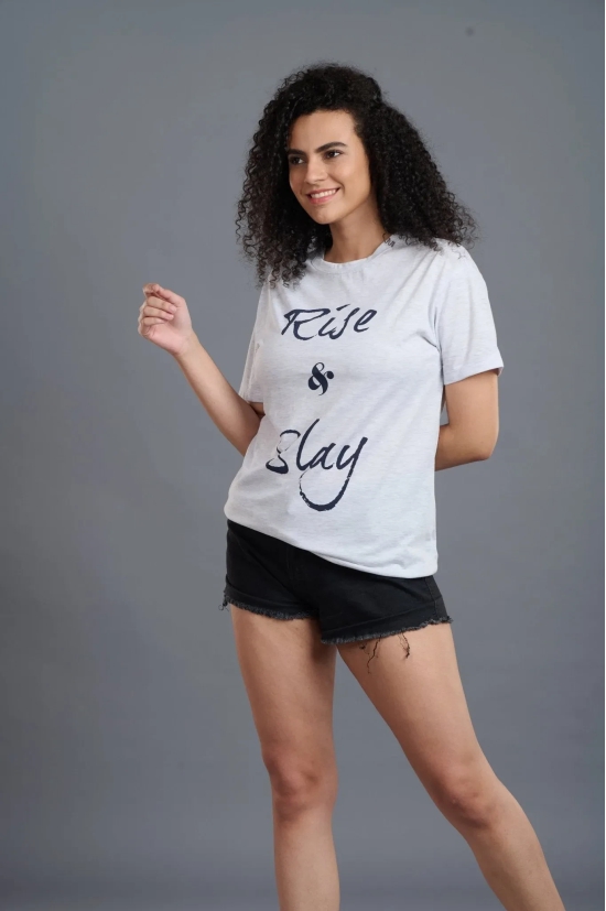 Rise & Slay Printed White Oversized T-Shirt for Women S