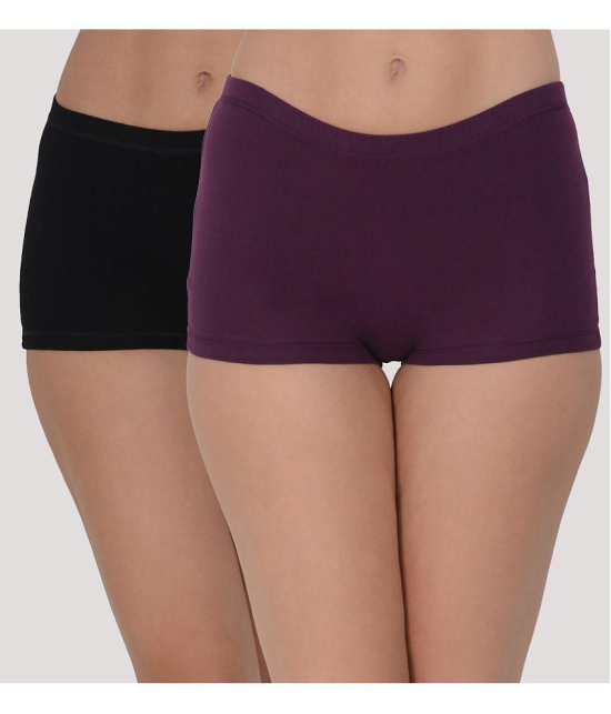 Leading Lady - Purple Cotton Solid Women's Boy Shorts ( Pack of 2 ) - None