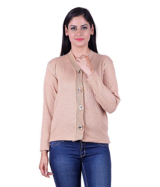 eWools.in Beige Woollen Full Sleeves Buttoned Cardigan - M