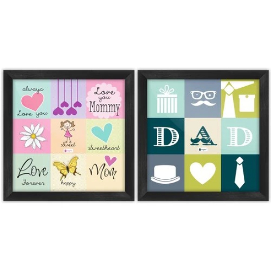 Indigifts Mom Dad Anniversary Gift | Parents Quote Printed Multi Poster Frame 6X6 Inches Set Of 2 | Anniversary Gift For Parents, Mummy-Papa-Birthday Gift, Fathers Day Gift