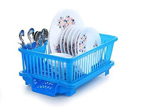 GOGA FASHION 3 in 1 Plastic Kitchen Sink Dish Rack Drainer Drying Rack Washing Basket with Tray, Dish Rack Organizers, Utensils Tools Cutlery, Pack of 1