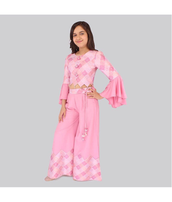 Cutecumber - Pink Silk Girls Kurti With Palazzo ( Pack of 1 ) - None