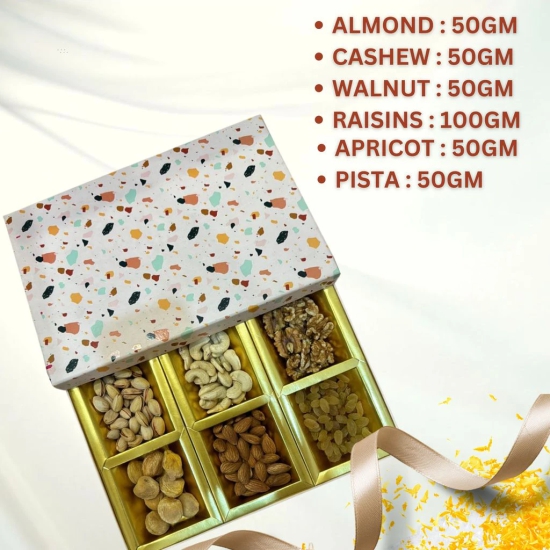 Mewamitra Premium Dry Fruits Gift Box – 50g Almonds, 50g Cashews, 50g Walnuts, 100g Raisins, 50g Apricot, 50g Pistachios | Healthy, Nutritious & Fresh Nuts and Dried Fruits | Ideal for Diwali, Weddings, Corporate Gifting