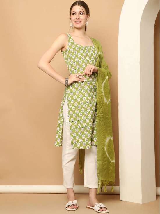 Green printedKurta with pallazos dupatta set-S / Green