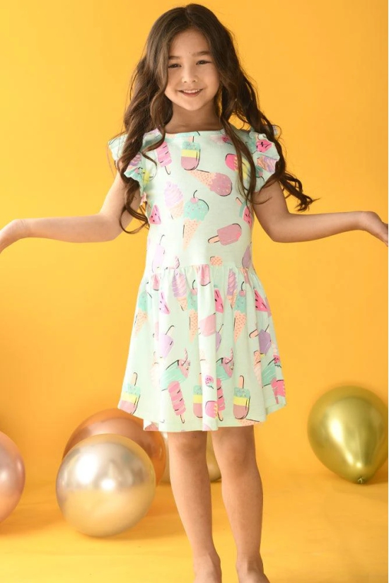 SUMMER ICECREAM SHORT SLEEVES DRESS - AQUA-10-12 YEARS / 1N / Aqua