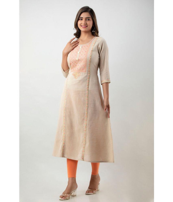 MAUKA - Beige Cotton Womens A-line Kurti ( Pack of 1 ) - None