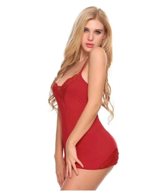 Celosia Net Baby Doll Dresses With Panty - Red - L