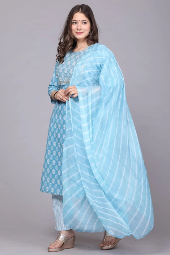 kurti with Pant and beautiful lehriya chiffon dupatta-XXL / Sky Blue