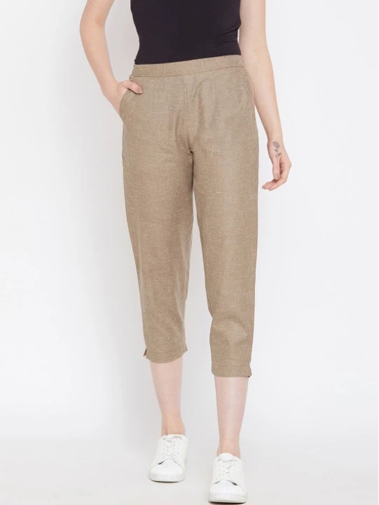 Women Brown Relaxed Regular Fit Self Design Cigarette Trousers