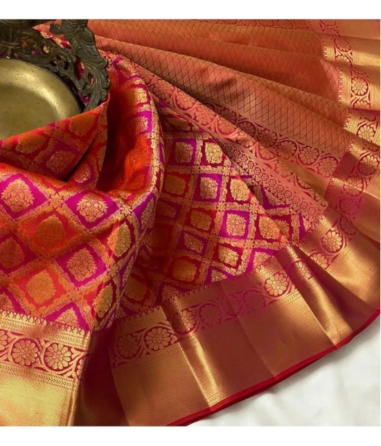 JULEE Banarasi Silk Solid Saree With Blouse Piece - Pink ( Pack of 1 ) - Pink