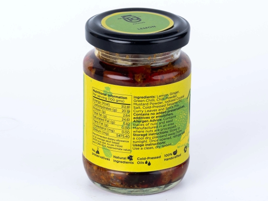 Ta Pickles | Lemon Ginger & Green Chilli Pickle | 150g | Made with Cold Pressed Oil | Homemade | Traditional Indian Taste | Natural | No Preservatives